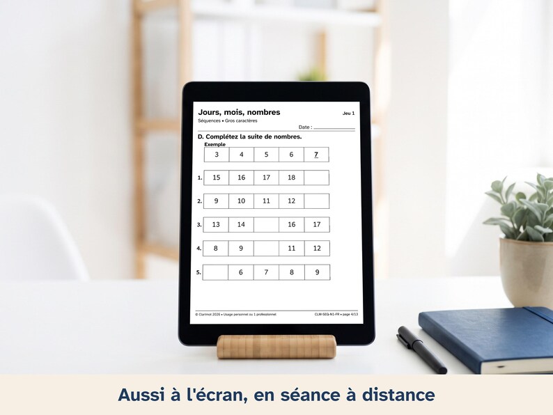 Exercices aphasie gros caractères, jours mois nombres, adultes après un AVC et seniors, séries automatiques niveau 1 image 7