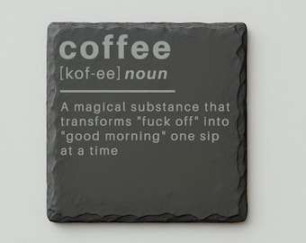 Koffiedefinitie: lasergeëtste leisteen onderzetter