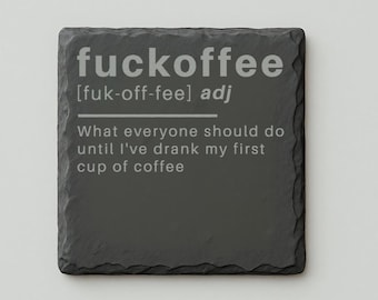Definición de Fuckoffee - Posavasos de pizarra grabados con láser