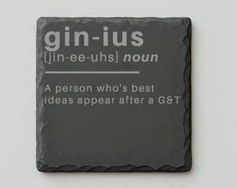 Gin-ius-definitie - lasergeëtste leisteen onderzetter - onderzetter voor ginliefhebbers Cadeau kerstcadeau
