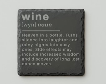 Wijndefinitie: lasergeëtste leisteen onderzetter: kerstcadeau onderzetter voor wijnliefhebbers