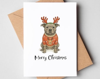Staffy kerstkaart - hond kerstkaart [A6-formaat]