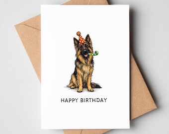 German Shepherd Birthday Card – Dog Illustration, German Shepherd Lover Greeting Card (A6 Size)