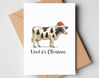 Kerstkaart Koe - Herd it's Christmas Kerstkaart Koe woordspeling [A6-formaat]