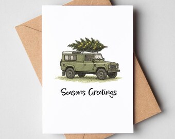 Land Rover-kerstkaart - seizoensgroeten - klassieke Land Rover 90-kerstkaart met kraftenvelop [A6-formaat]