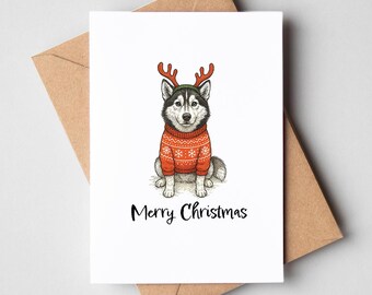 Husky-kerstkaart - hondenkerstkaart [A6-formaat]
