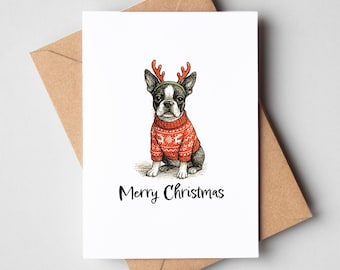 Kerstkaart Boston Terrier - kerstkaart hond [A6-formaat]