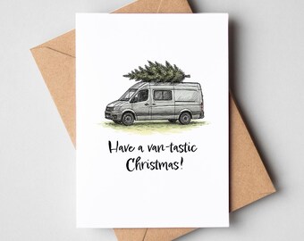 Vantastic Christmas - VW Crafter Campervan Christmas Card with Kraft Envelope [A6 Size]