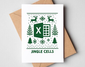 Excel Jingle Cells-kerstkaart - Punny Coworkers & Office Card - met kraftenvelop [A6-formaat]