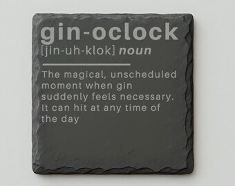 Gin-oclock-definitie - lasergeëtste leisteen onderzetter - onderzetter voor ginliefhebbers Cadeau kerstcadeau