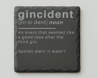 Gincident-definitie - lasergeëtste leisteen onderzetter - onderzetter voor ginliefhebbers Cadeau kerstcadeau