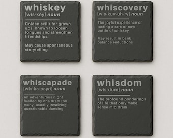 Set van 4 whiskydefinitie-onderzetters - lasergeëtste leisteen onderzetters