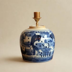 Blue & White Ceramic Fish Lamp | Coastal Handmade Lighting