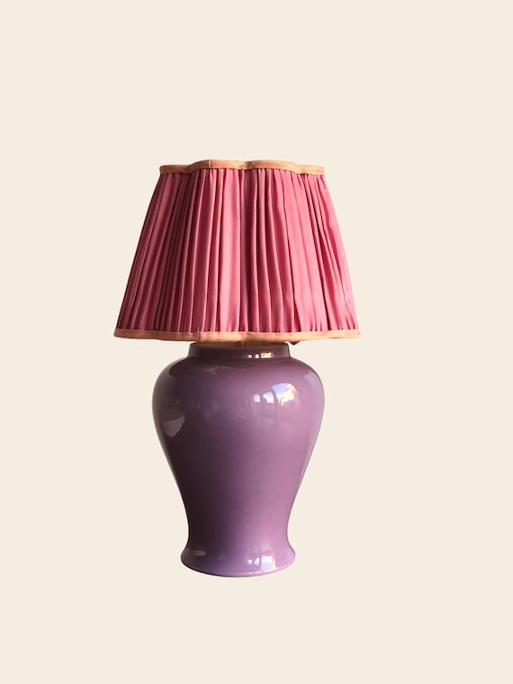 Purple Ceramic Lamp Base | Handmade with Hand-Poured Cement Platform | Chinese-Inspired Style | Table Lamp