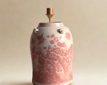 Ceramic Lamp Base Pink | Handmade Table Lamp | Chinese-Inspired Style