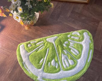 Tapis touffeté fait main vert citron - Décoration funky d'agrumes