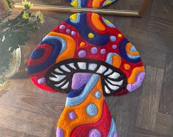 Made to order-Handmade Tufted Mushroom Rug, Psychedelic Boho Decor