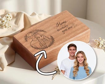 Walnuss Schmuckschatulle, personalisierter Haustier-Porträt-Ring-Organizer