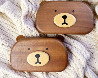 Handgemachte Walnuss-Holz Bär Schmuckschatulle: Reise-Ring-Halter
