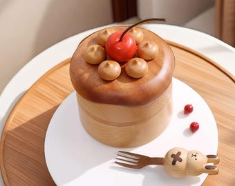 Handgefertigte Holz Kuchen Schmuckschatulle - Abnehmbarer Organizer mit zwei Ebenen
