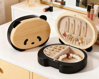 Handgemachte Walnuss Panda Schmuckschatulle - Tier Andenken Ringhalter