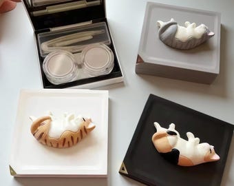 3D Katze Kontaktlinsen Etui, Magnetisches Travel Kit mit Spiegel, Pinzette