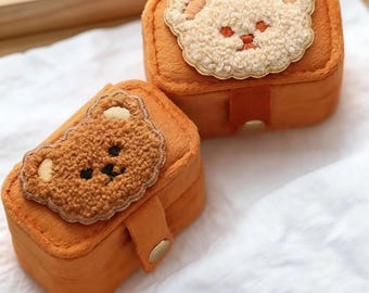 Orange Samt Bär Schmuckbox - Schmuckschatulle - Mini-Ringträger, Reise-Ohrring-Organizer