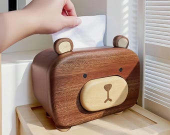 Handgemachte Walnuss Bär Taschentücher Box Halter: Holz Organizer mit Zahnstocher Nase