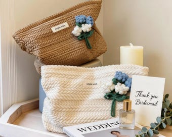 Benutzerdefinierte gewebte Blumen Make-up Tasche, Waffel Kosmetiktasche, Brautjungfer Hochzeitsgeschenk