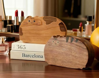 Handgemachte Massivholz Katze Schmuckschatulle, Vintage Andenken