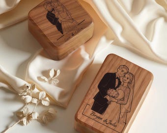 Custom Line Art Portrait Ring Box - Hochzeit / Verlobung / Jubiläum