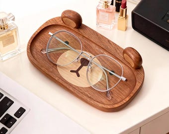 Bärenförmige Tablett, Schreibtischtablett aus Holz, Schmuckhalter, Schlüsselschale, Brillenhalter