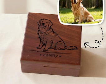 Benutzerdefinierte Haustier-Porträt-Holzkiste, 4-Zoll-Schmuckorganisator, gravierte Erinnerungsbox, Leinen-Interieur