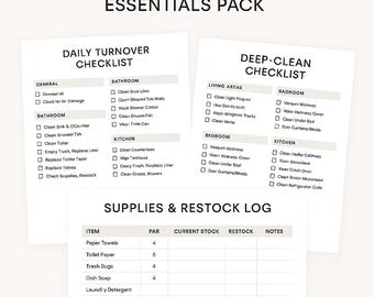 Turnover Cleaning Checklist | Daily & Deep-Clean Schedule | Supplies Restock Log for Short-Term Rentals | Printable Host Template