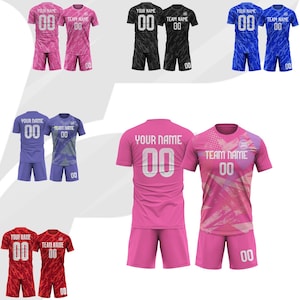 Personalized Soccer Jersey, Custom Team Name Number, Pink Soccer Jersey and Shorts for Men Women Youth Kids, Soccer Shirts, Goalie Jersey image 1