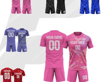 Camiseta de fútbol personalizada, nombre y número de equipo personalizados, camiseta y pantalones cortos de fútbol rosa para hombres, mujeres, jóvenes y niños, camisetas de fútbol, camiseta de portero