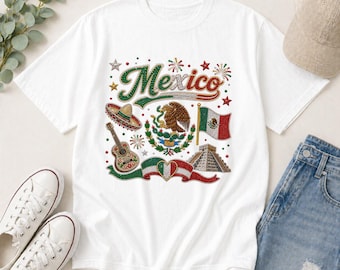 Mexico Pride Flag Anniversary Print Digital  Shirt, Patriotic Bling Sparkly Mexico, Patriotic Bling Sparkly, Gift for Women, Mexico Lover