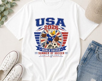 Camisetas de fútbol con la mascota de EE. UU., camiseta vintage de EE. UU. con colores cómodos, regalo retro para aficionados al torneo de fútbol, camiseta de fútbol 2026, camisetas con el código de país de EE. UU.
