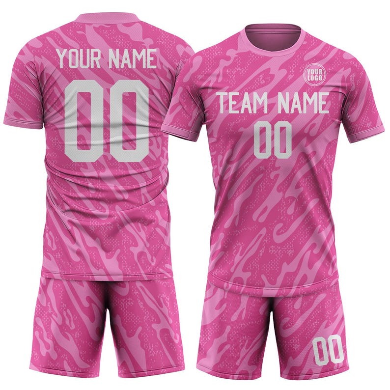 Personalized Soccer Jersey, Custom Team Name Number, Pink Soccer Jersey and Shorts for Men Women Youth Kids, Soccer Shirts, Goalie Jersey image 8