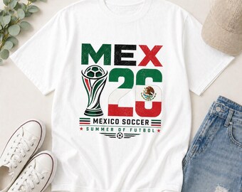 Camiseta de fútbol mexicana estilo vintage, cómoda y colorida, regalo retro para aficionados al torneo de fútbol, camiseta de fútbol 2026, camisetas con código de país, regalo para amantes de México