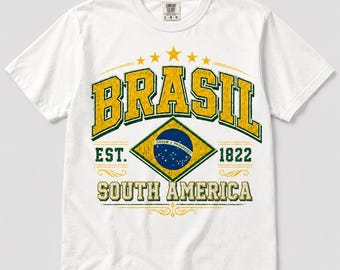 Camiseta vintage de fútbol de Brasil, colores cómodos para el mundo, verde y amarillo, regalo retro para aficionados al fútbol brasileño, camiseta del Mundial de Fútbol 2026, camisetas con código de país.