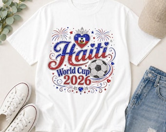 Camiseta de fútbol de Haití 2026 para aficionados, sudadera de fútbol con estampado digital y diamantes de imitación, camiseta para aficionados al torneo internacional de fútbol World Soccer 2026