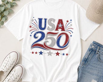 Camiseta del 250 aniversario de EE. UU. con estampado de diamantes de imitación y bandera DGTal, camisetas de aniversario de la bandera estadounidense 1776-2026 para mujer, patrióticas brillantes, 4 de julio de EE. UU.