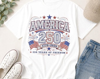 Camiseta digital con estampado del 250 aniversario de la bandera estadounidense, patriótica brillante de 250 años, patriótica brillante, 4 de julio de EE. UU.