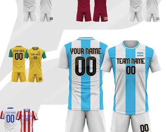 Camiseta y pantalones cortos de fútbol de Argentina personalizados para hombres, mujeres, niños y jóvenes, uniforme del equipo con nombre, número y logotipo personalizados, camisetas de fútbol azules nacionales.