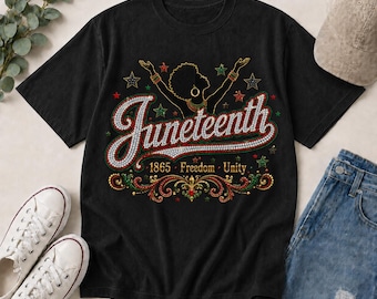 Camiseta Comfort Colors del Juneteenth de 1865, Camiseta brillante del Día de la Libertad, Camiseta estampada con diamantes de imitación para la celebración del Juneteenth, Camisetas de la Historia Negra