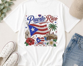 Camiseta Pureto Rico con estampado de diamantes de imitación y bandera DGTal, camisetas de mujer con bandera, brillo patriótico, regalo para mujeres, camiseta Pureto Rico para amantes