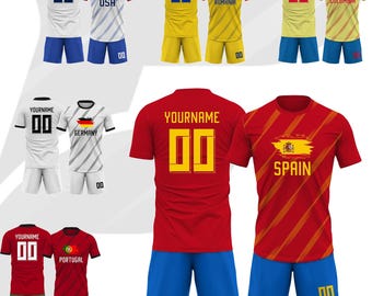 Camiseta de fútbol de España personalizada, con nombre y número personalizados, para hombre, mujer, niño y joven, color rojo y amarillo.