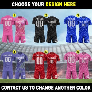 Personalized Soccer Jersey, Custom Team Name Number, Pink Soccer Jersey and Shorts for Men Women Youth Kids, Soccer Shirts, Goalie Jersey image 2