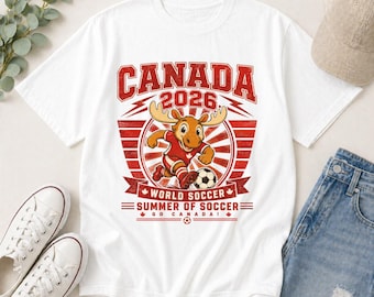 Camisetas de fútbol con la mascota de Canadá, camiseta blanca de estilo vintage Comfort Colors, regalo retro para aficionados al torneo de fútbol, camiseta con el código del país de Canadá 2026